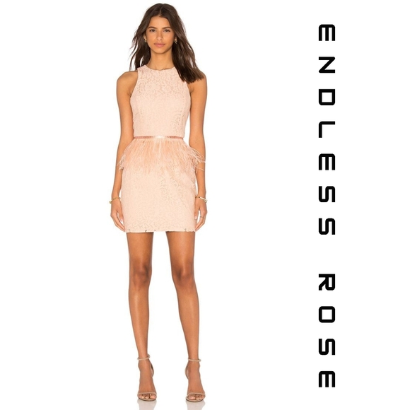 Endless Rose Dresses & Skirts - Endless Rose- Lace Feather Peplum Dress in Nude Pink - Small